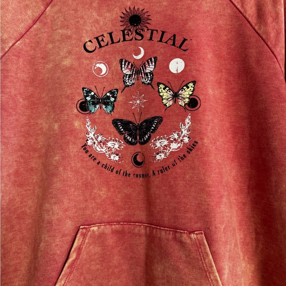 No Boundaries Junior Celestial Butterfly Mineral Wash Pullover Sweatshirt - Picture 3 of 9